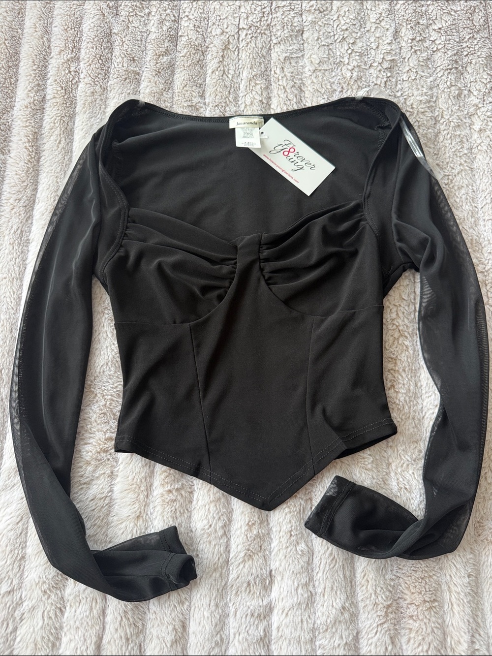 Forever Young Black Long-Sleeve Mesh Corset Crop Top